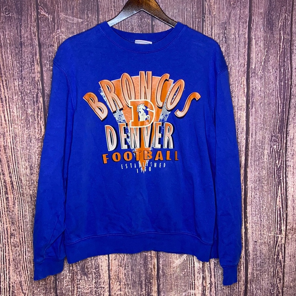 MITCHELL & NESS Denver Broncos retro football sweatshirt blue orange size XL